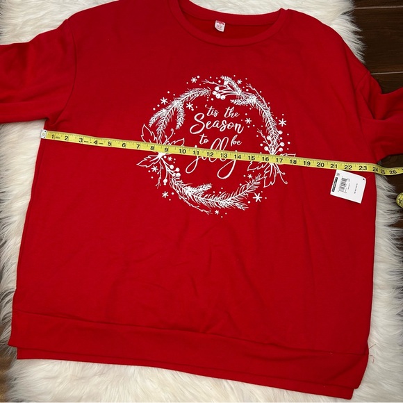 Christmas Sweatshirt Women's XL Red Embroidered  'Tis the Season to be Jolly NWT - Picture 6 of 9